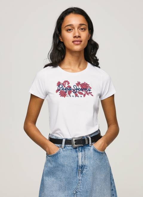 Pepe Jeans Logo Print Lycra T-Shirt Women White Z22X385