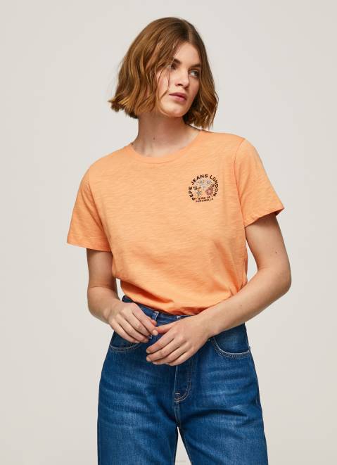 Pepe Jeans Logo Print T-Shirt Women Peach Z22X394