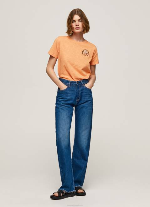 Pepe Jeans Logo Print T-Shirt Women Peach Z22X394