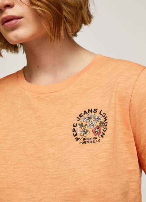 Pepe Jeans Logo Print T-Shirt Women Peach Z22X394