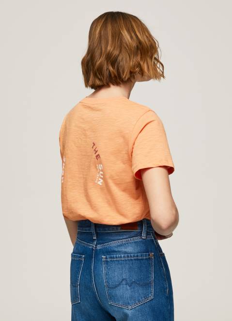 Pepe Jeans Logo Print T-Shirt Women Peach Z22X394