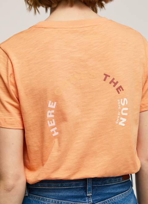 Pepe Jeans Logo Print T-Shirt Women Peach Z22X394