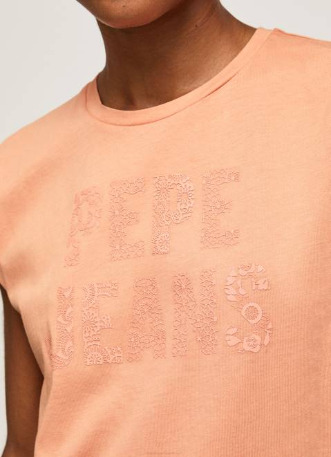 Pepe Jeans Logo Print T-Shirt Women Peach Z22X434
