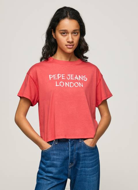 Pepe Jeans Logo Print T-Shirt Women Studio Red Z22X379