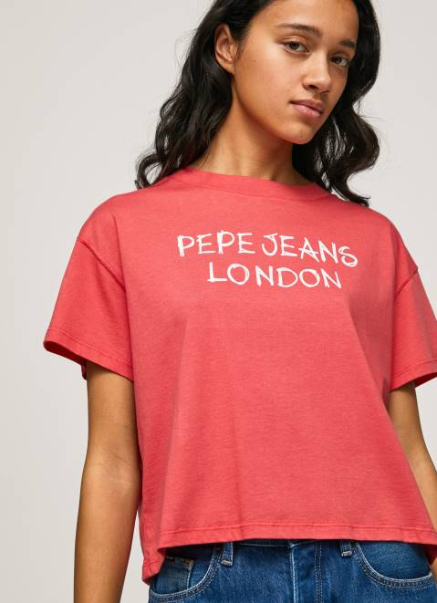 Pepe Jeans Logo Print T-Shirt Women Studio Red Z22X379