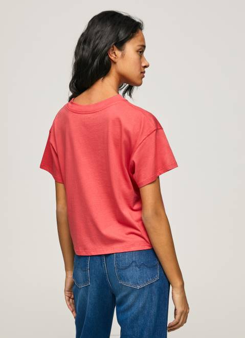 Pepe Jeans Logo Print T-Shirt Women Studio Red Z22X379