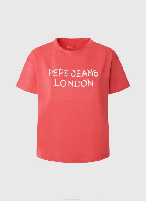 Pepe Jeans Logo Print T-Shirt Women Studio Red Z22X379