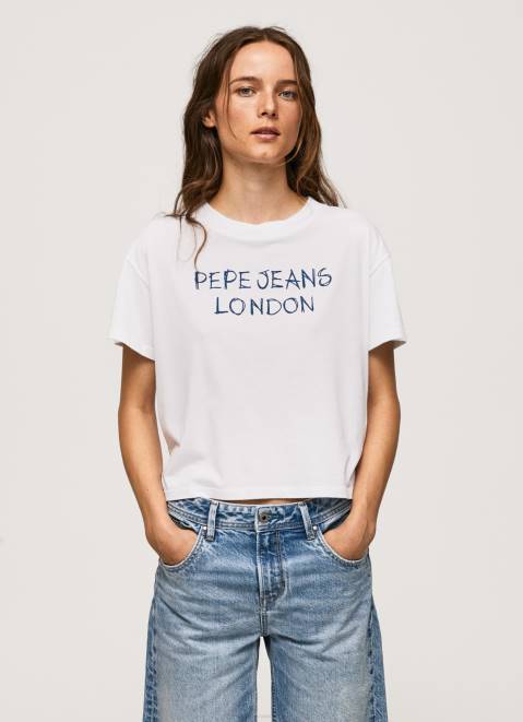 Pepe Jeans Logo Print T-Shirt Women White Z22X378