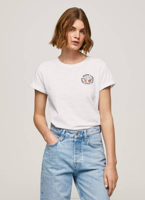 Pepe Jeans Logo Print T-Shirt Women White Z22X381