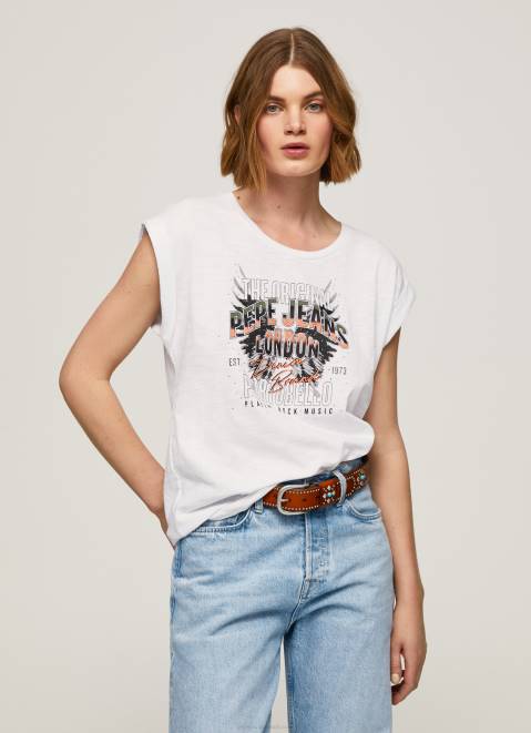 Pepe Jeans Logo Print T-Shirt Women White Z22X445