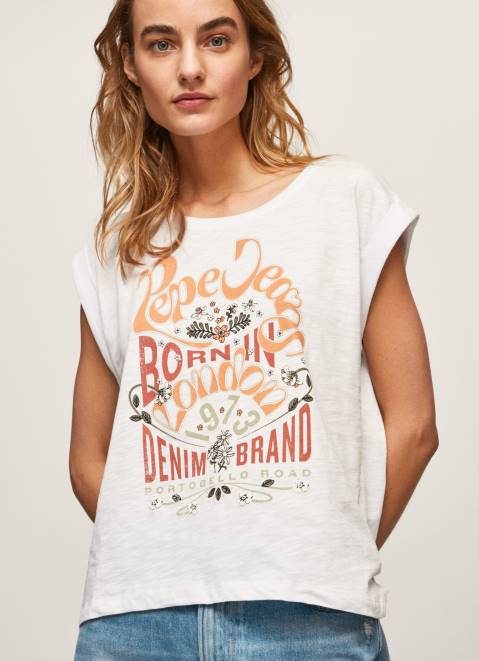 Pepe Jeans Logo Print T-Shirt Women White Z22X463