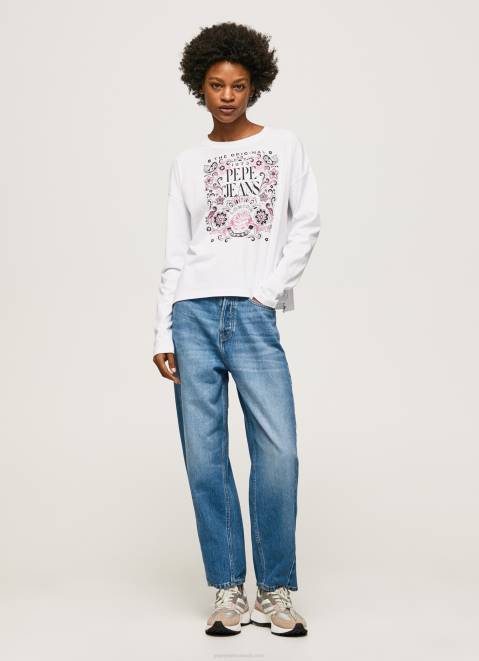 Pepe Jeans Long Sleeve T-Shirt With Maxi Logo Women White Z22X389