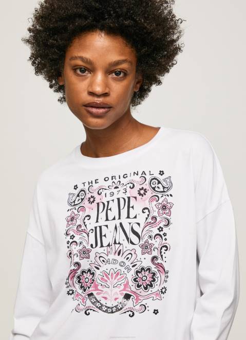 Pepe Jeans Long Sleeve T-Shirt With Maxi Logo Women White Z22X389