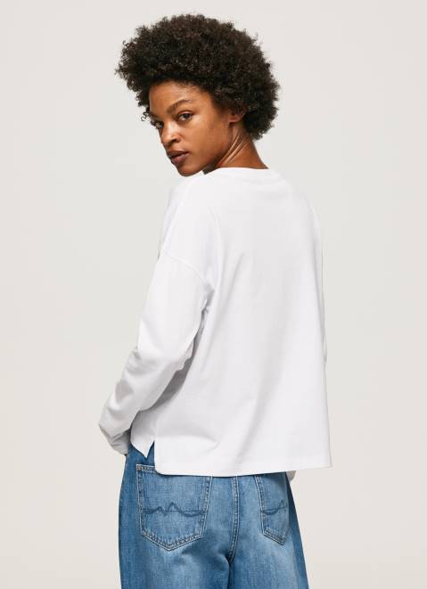 Pepe Jeans Long Sleeve T-Shirt With Maxi Logo Women White Z22X389