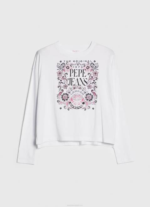 Pepe Jeans Long Sleeve T-Shirt With Maxi Logo Women White Z22X389