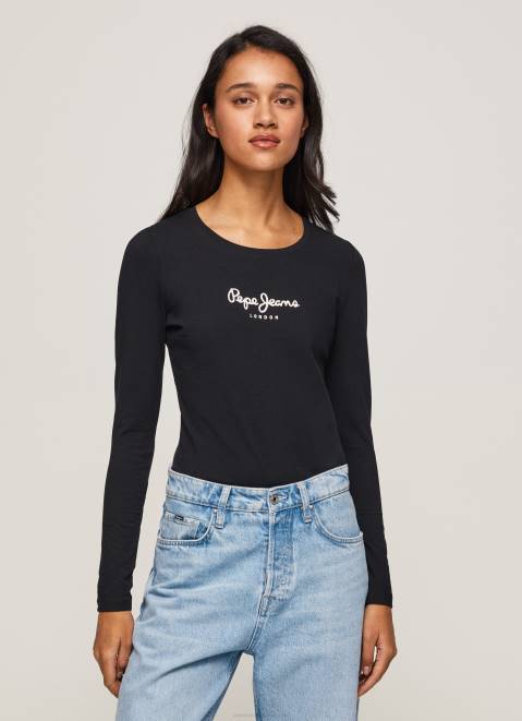 Pepe Jeans Long-Sleeved Cotton T-Shirt Women Black Z22X471