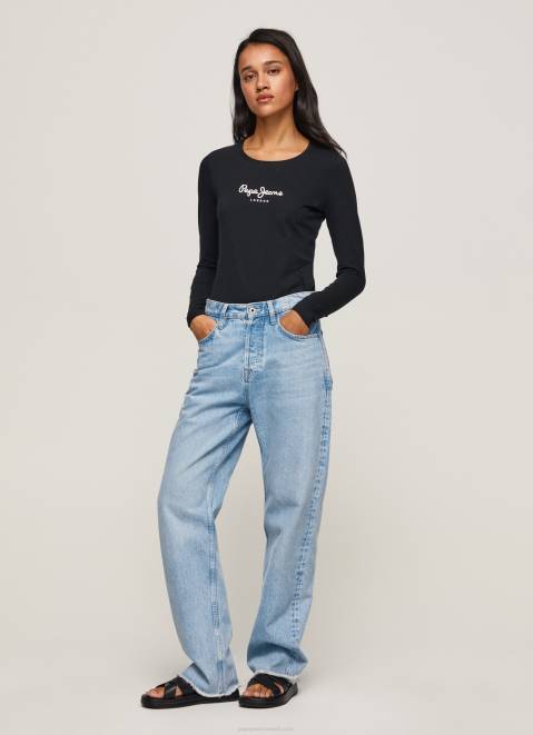 Pepe Jeans Long-Sleeved Cotton T-Shirt Women Black Z22X471