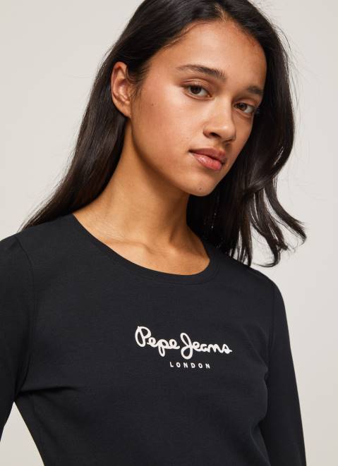 Pepe Jeans Long-Sleeved Cotton T-Shirt Women Black Z22X471