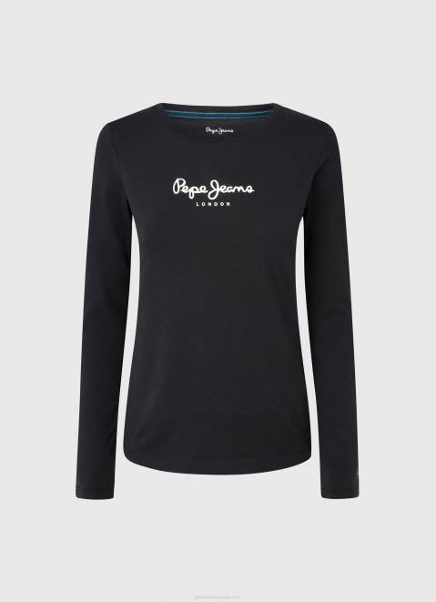 Pepe Jeans Long-Sleeved Cotton T-Shirt Women Black Z22X471