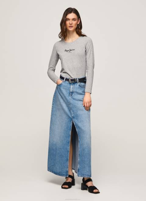 Pepe Jeans Long-Sleeved Cotton T-Shirt Women Grey Marl Z22X473