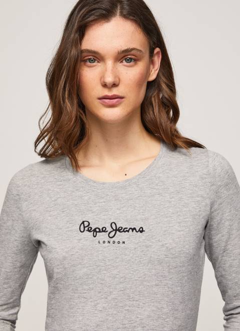 Pepe Jeans Long-Sleeved Cotton T-Shirt Women Grey Marl Z22X473