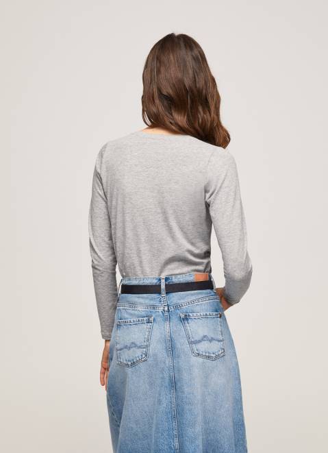 Pepe Jeans Long-Sleeved Cotton T-Shirt Women Grey Marl Z22X473