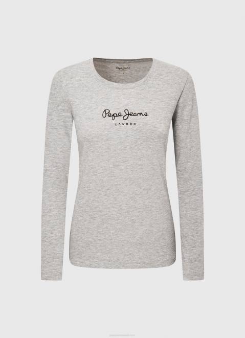 Pepe Jeans Long-Sleeved Cotton T-Shirt Women Grey Marl Z22X473