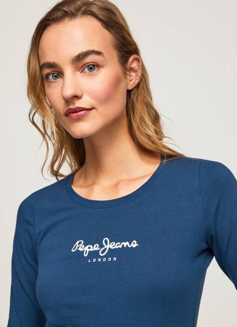 Pepe Jeans Long-Sleeved Cotton T-Shirt Women Navy Z22X472