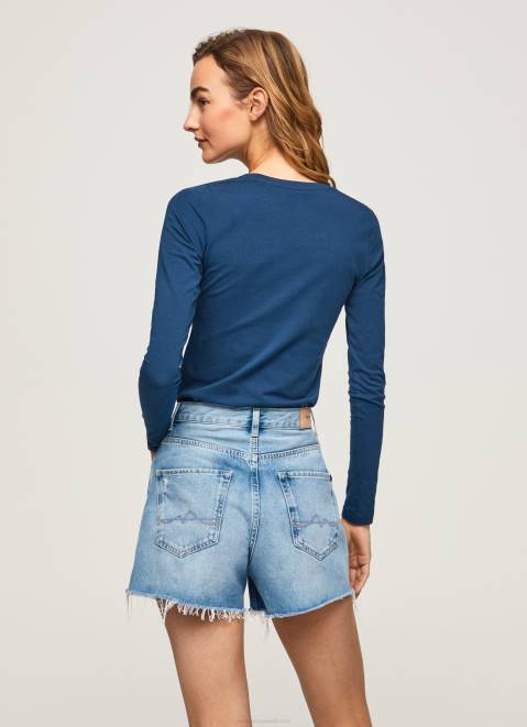 Pepe Jeans Long-Sleeved Cotton T-Shirt Women Navy Z22X472