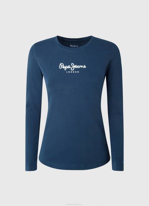 Pepe Jeans Long-Sleeved Cotton T-Shirt Women Navy Z22X472