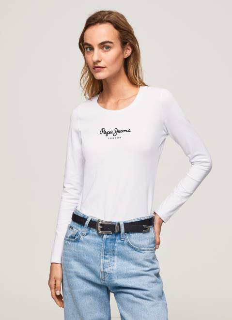 Pepe Jeans Long-Sleeved Cotton T-Shirt Women White Z22X469