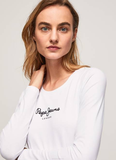 Pepe Jeans Long-Sleeved Cotton T-Shirt Women White Z22X469