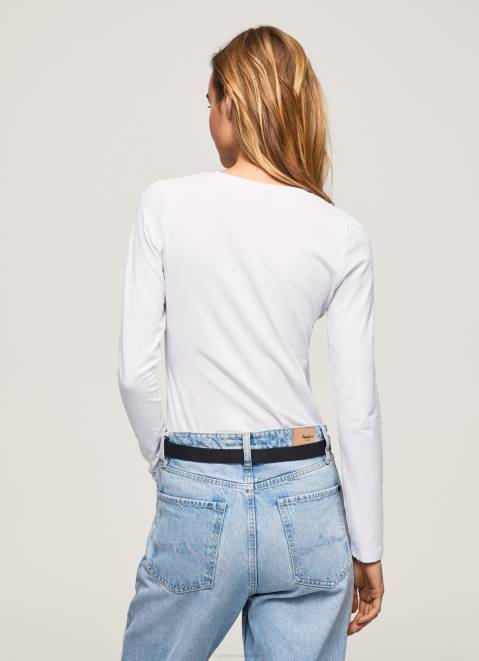 Pepe Jeans Long-Sleeved Cotton T-Shirt Women White Z22X469