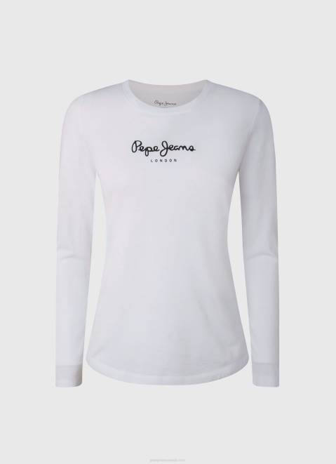 Pepe Jeans Long-Sleeved Cotton T-Shirt Women White Z22X469