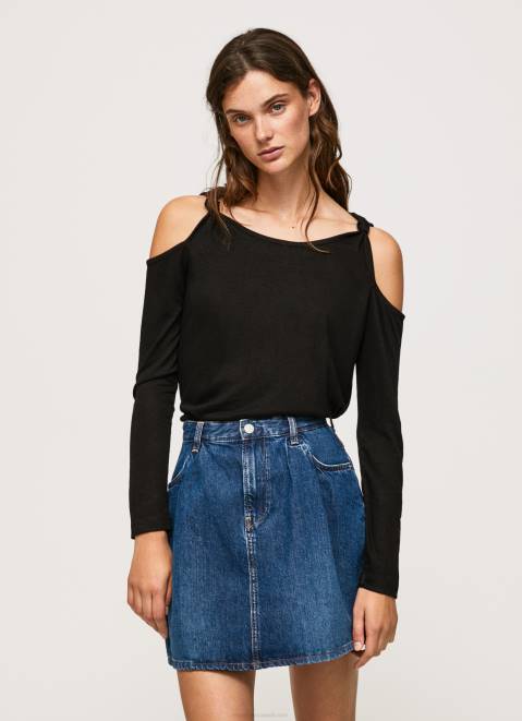 Pepe Jeans Long Sleeved T-Shirt With Straps Women Black Z22X399