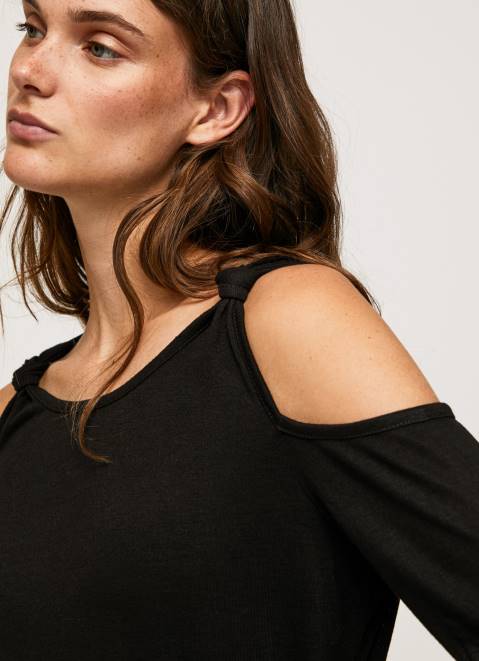 Pepe Jeans Long Sleeved T-Shirt With Straps Women Black Z22X399