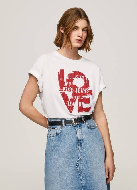 Pepe Jeans Love Logo Print T-Shirt Women White Z22X396