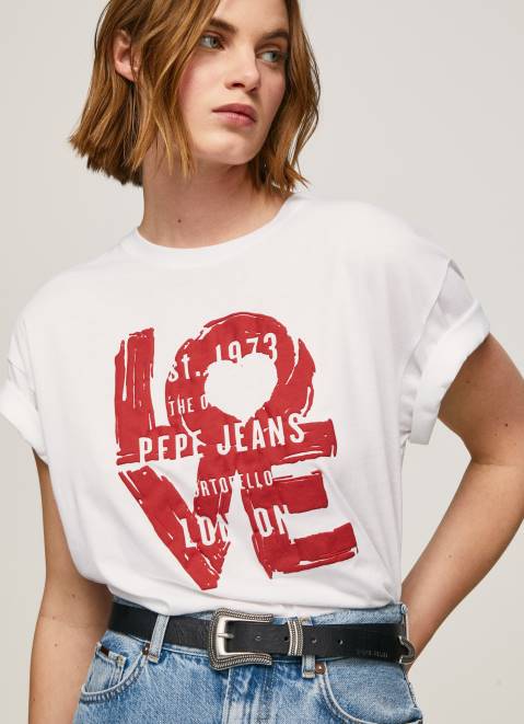 Pepe Jeans Love Logo Print T-Shirt Women White Z22X396