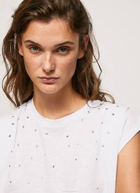 Pepe Jeans Marbled Armhole-Sleeved T-Shirt Women White Z22X409