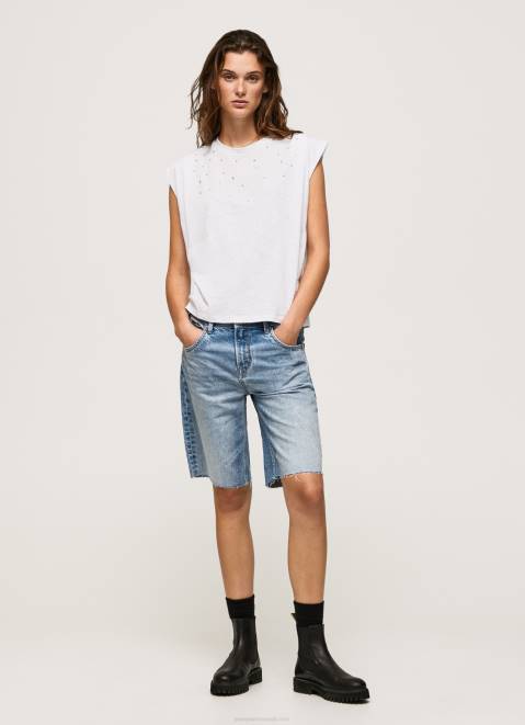 Pepe Jeans Marbled Armhole-Sleeved T-Shirt Women White Z22X409