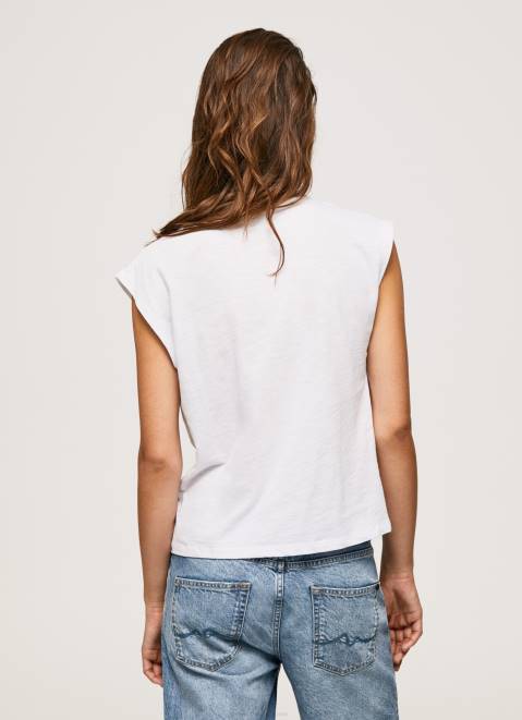 Pepe Jeans Marbled Armhole-Sleeved T-Shirt Women White Z22X409
