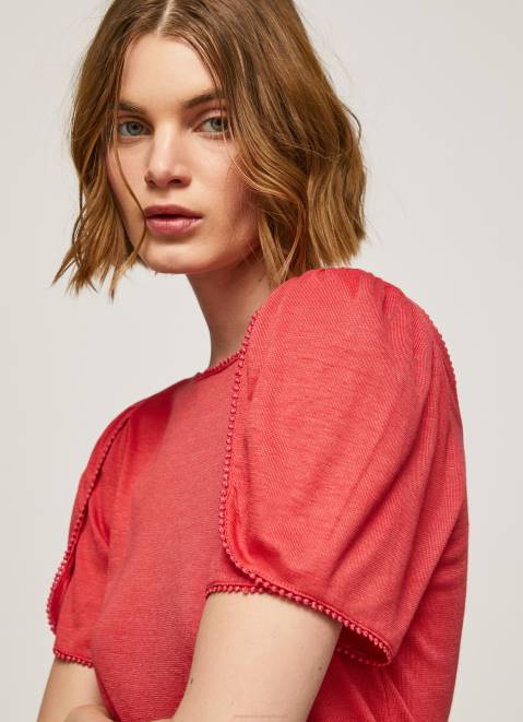 Pepe Jeans Marbled Boat Collar T-Shirt Women Studio Red Z22X435