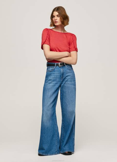 Pepe Jeans Marbled Boat Collar T-Shirt Women Studio Red Z22X435