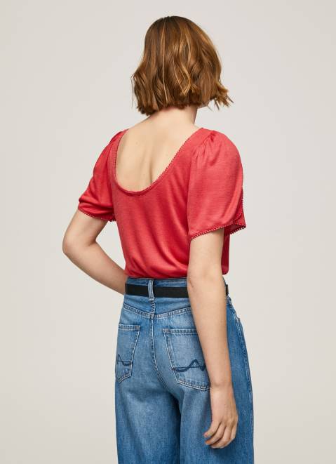 Pepe Jeans Marbled Boat Collar T-Shirt Women Studio Red Z22X435