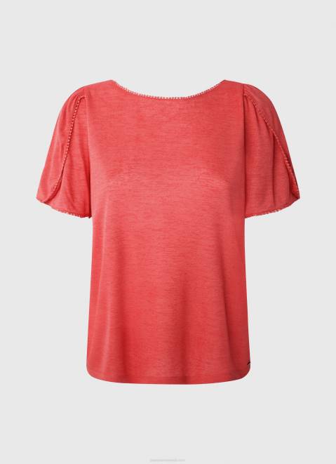 Pepe Jeans Marbled Boat Collar T-Shirt Women Studio Red Z22X435