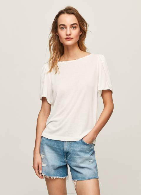 Pepe Jeans Marbled Boat Collar T-Shirt Women White Z22X452