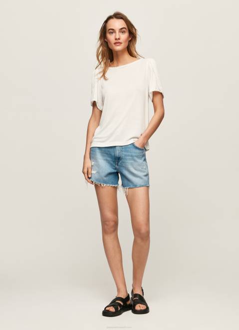 Pepe Jeans Marbled Boat Collar T-Shirt Women White Z22X452