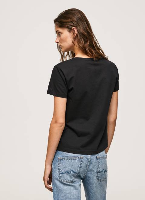 Pepe Jeans Metallic Logo Cotton T-Shirt Women Black Z22X414