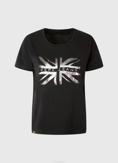Pepe Jeans Metallic Logo Cotton T-Shirt Women Black Z22X414