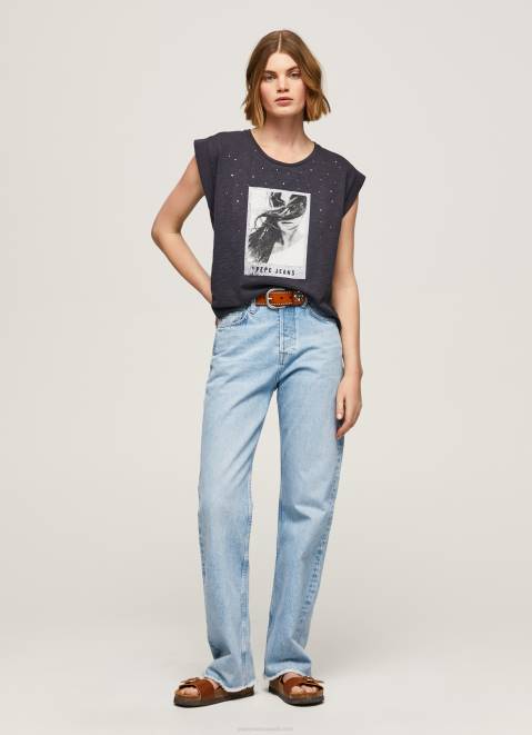 Pepe Jeans Photo Print T-Shirt Women Washed Black Z22X388